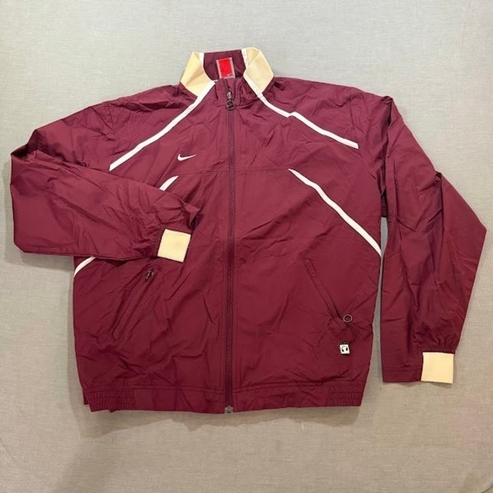 Nike Burgundy White Track Jacket Athletic Casual Zip Up Mens Size L